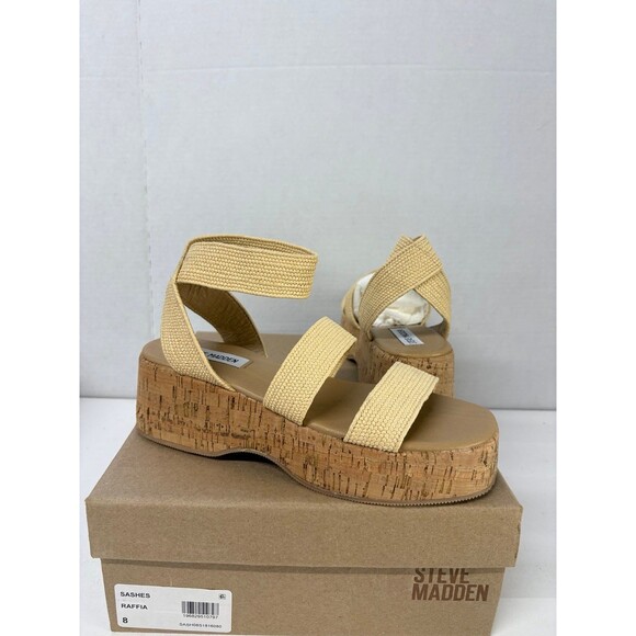 Steve Madden Womens Raffia Sashes Ankle Strappy Manmade Platform Sandals Size 8M - Picture 1 of 7